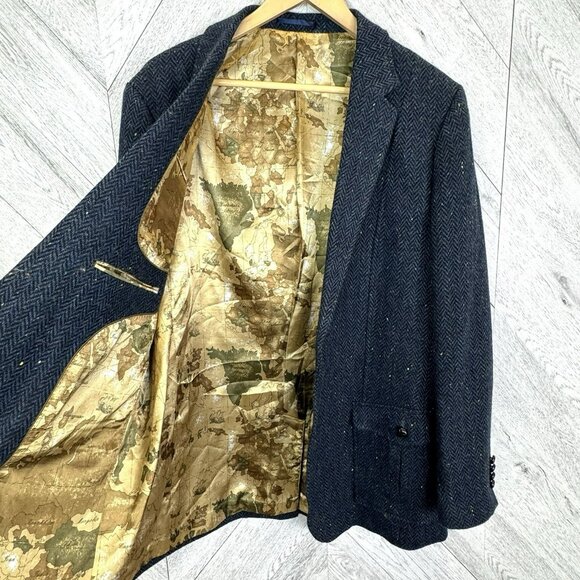 Celtic Tweed Blazer Jacket Mens Size 48R Blue Wool Elbow Patches Sport Coat - Picture 3 of 7